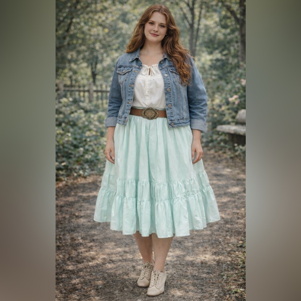 Vintage Malco Modes -pastel Green Skirt with ruffle, elastic waist